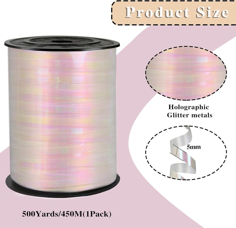 weizedm 500 Yards Iridescent White Ribbon, 1/5 Inch Christmas Curling RibbonsPerfect for Gift Wrapping,Balloon String, Party Decoration, for Florist Flower (1 Roll) - Image 2